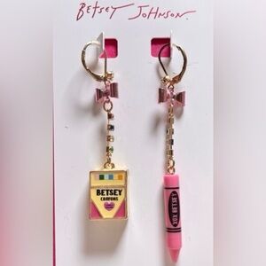 Betsey Johnson Pink Crayon & Crayon Box Mismatched Dangle Earrings-Teacher gift